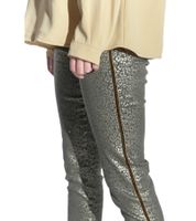 Vestino Women's Leopard Print Trousers with Shimmering Details and Decorative Stripes - Casual Trousers, Autumn Trousers 900828 Green