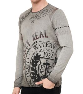 Camicia da uomo a maniche lunghe in stile vintage, girocollo, in cotone, colore grigio R-10145