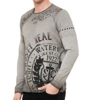 Camicia da uomo a maniche lunghe in stile vintage, girocollo, in cotone, colore grigio R-10145