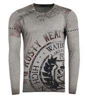 Camicia da uomo a maniche lunghe in stile vintage, girocollo, in cotone, colore grigio R-10145