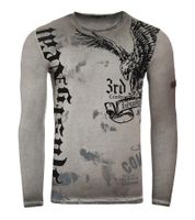 Camicia da uomo a maniche lunghe con stampa aquila, scollo tondo, in cotone R-10147 grigio