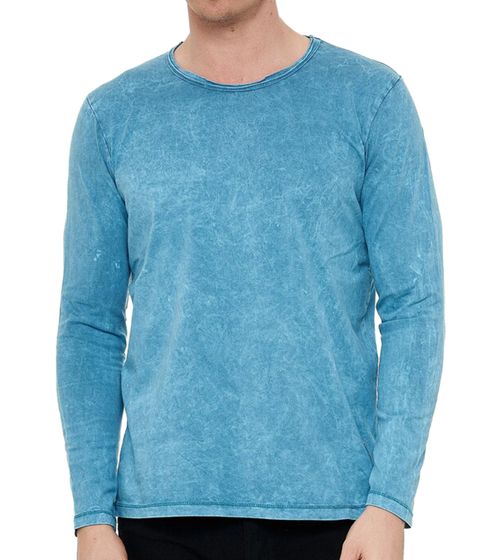 Men's Batik-Style Long-Sleeve Shirt, Long-Sleeved Shirt, Summer Sweater, Casual Shirt R-10154 Petrol Blue