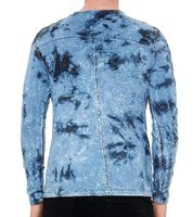 Camisa de hombre estilo batik de manga larga con letras, camisa de manga larga, suéter de verano, camisa de ocio R-10155 azul índigo