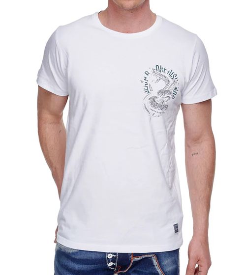Herren T-Shirt Baumwoll-Shirt mit Schlangen-Print Rundhals-Shirt Kurzarm R-15276 Weiß