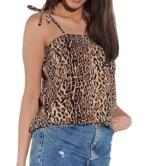 vestino Damen Blusen-Top mit Leoparden-Print Spaghetti-Träger-Top 900580 Beige/Schwarz