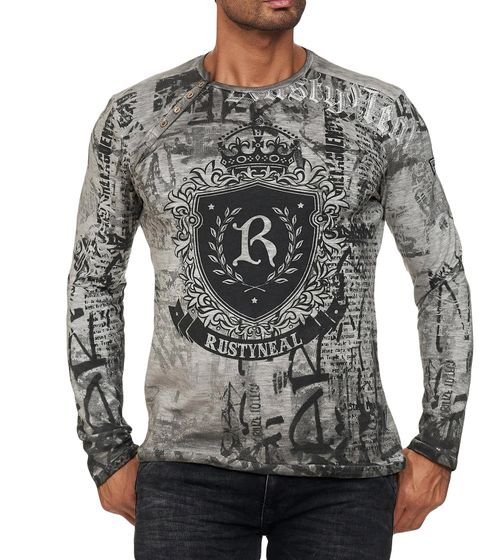 Herren Longsleeve im Batik-Stil Urban-Langarm-Shirt Sommer-Pullover Rundhals-Shirt R-10142 R-10142 Anthrazit