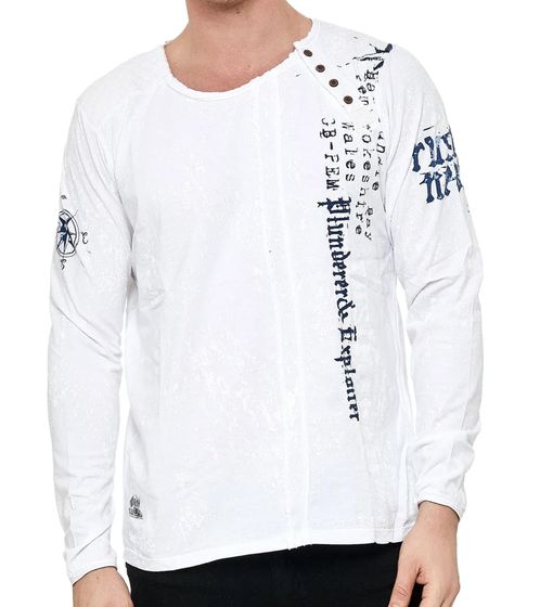 Herren Longsleeve mit Schriftzug Baumwoll-Langarm-Shirt Sommer-Pullover Freizeit-Shirt R-10153 Weiß