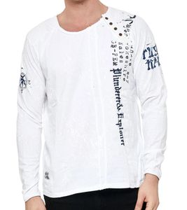 Camisa de manga larga para hombre con letras, camisa de manga larga de algodón, suéter de verano, camisa de ocio R-10153 Blanco