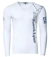 Camisa de manga larga para hombre con letras, camisa de manga larga de algodón, suéter de verano, camisa de ocio R-10153 Blanco