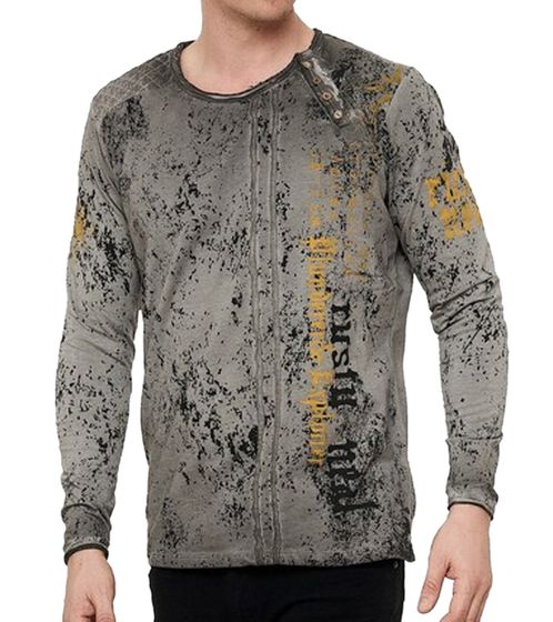 Herren Longsleeve mit Schriftzug Baumwoll-Langarm-Shirt Sommer-Pullover Freizeit-Shirt R-10153 Grau