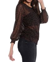 vestino Women's Sweater with Leopard Print, Long-Sleeved Shirt, Mesh Sweater 900309 Brown