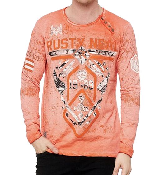 Herren Longsleeve mit Fighter-Print Baumwoll-Langarm-Shirt Sommer-Pullover Freizeit-Shirt R-10150 Orange