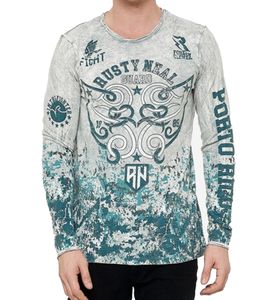 Men's Long Sleeve Shirt with All-Over Tribal Print, Cotton Long-Sleeve Shirt, Summer Pullover, Casual Shirt R-10152 Light Gray