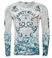 Men's Long Sleeve Shirt with All-Over Tribal Print, Cotton Long-Sleeve Shirt, Summer Pullover, Casual Shirt R-10152 Light Gray