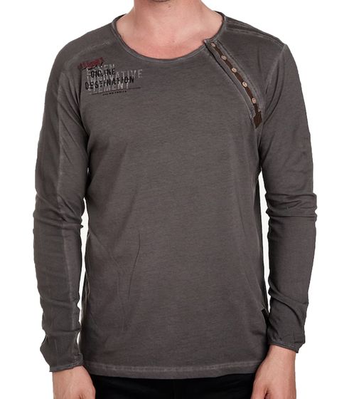 Herren Longsleeve mit kleinem Schriftzug-Print Baumwoll-Langarm-Shirt Sommer-Pullover Freizeit-Shirt R-10120 Dunkelgrau
