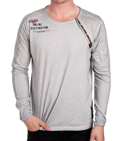 Herren Longsleeve mit kleinem Schriftzug-Print Baumwoll-Langarm-Shirt Sommer-Pullover Freizeit-Shirt R-10120 Hellgrau