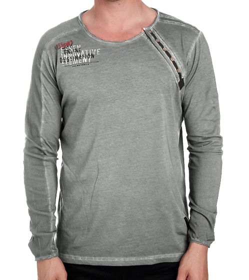 Herren Longsleeve mit kleinem Schriftzug-Print Baumwoll-Langarm-Shirt Sommer-Pullover Freizeit-Shirt R-10120 Mod1 Hellgrau