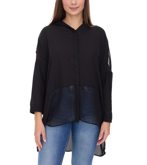 Vestino Women's Boyfriend Shirt Blouse with Sheer Panels, Summer Blouse 900509 Black