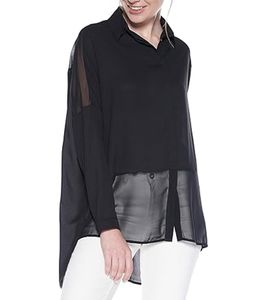 vestino Damen Boyfriend Hemd-Bluse mit transparenten Partien Sommer-Bluse 900509 Schwarz