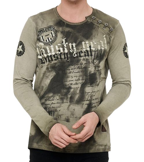 Herren Longsleeve mit großem Schriftzug Baumwoll-Langarm-Shirt Sommer-Pullover Freizeit-Shirt R-10155 Khaki