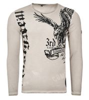 Chemise homme à manches longues, imprimé aigle, col rond, en coton R-10147 Beige