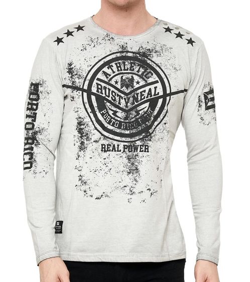 Herren Longsleeve im Vintage-Stil Langarm-Shirt Rundhals Baumwoll-Shirt R-10151 Hellgrau