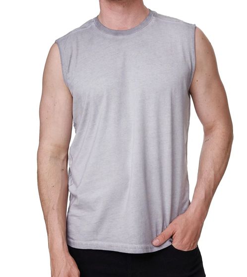 Herren Tank-Top Kurzarm-Shirt schlichtes Sommer Top Baumwoll-Shirt R-15286 Grau