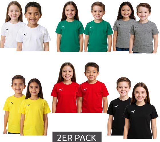 2-pack of PUMA TeamGoal 23 boys' and girls' cotton sports shirts with logo patch (656709) in green, black, gray, yellow, red, or white