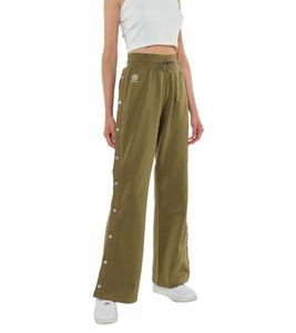 YOU DO YOU Damen Trainings-Hose Baumwoll-Sport-Hose mit seitlicher Knopfleiste Jogging-Hose Weites Bein Yoga-Wear 905061 Khaki