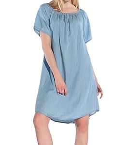 vestino Damen Tunika-Kleid lose fallende Form Mini-Kleid Kurzarm-Kleid 900568 Hellblau