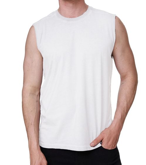 Herren Tank-Top Kurzarm-Shirt schlichtes Sommer Top Baumwoll-Shirt R-15286 Weiß