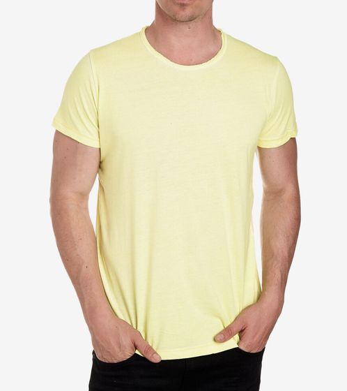 Herren T-Shirt Basic Baumwoll-Shirt verwaschenes Rundhals-Shirt Kurzarm R-15200 Neon Gelb