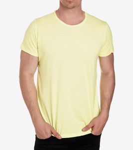 Herren T-Shirt Basic Baumwoll-Shirt verwaschenes Rundhals-Shirt Kurzarm R-15200 Neon Gelb