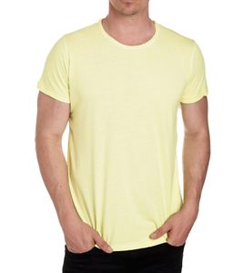 T-shirt basique en coton délavé pour homme, col rond, manches courtes, R-15200, jaune fluo T-shirt basique en coton délavé pour homme, col rond, manches courtes, R-15200, jaune fluo