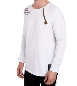 Herren Longsleeve mit kleinem Schriftzug-Print Baumwoll-Langarm-Shirt Sommer-Pullover Freizeit-Shirt R-10120 Weiß