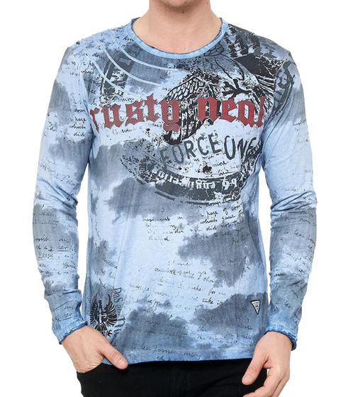 Men's Long-Sleeve Shirt with Gradient Color, Cotton Long-Sleeve Shirt, Summer Pullover, Casual Shirt R-10140 Blue