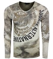 Camicia a maniche lunghe da uomo con grandi scritte e stampa, camicia a maniche lunghe in cotone, maglione estivo, camicia per il tempo libero R-10135 Khaki