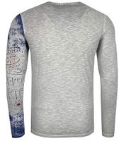 Camisa de hombre de manga larga estilo vintage Work in Progress, camisa de algodón con cuello redondo R-10109 gris claro Camisa de hombre de manga larga estilo vintage Work in Progress, camisa de algodón con cuello redondo R-10109 gris claro
