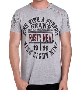 T-shirt da uomo con stampa "Born with a Purpose" in cotone a scollo tondo, R-15216 grigio chiaro screziato