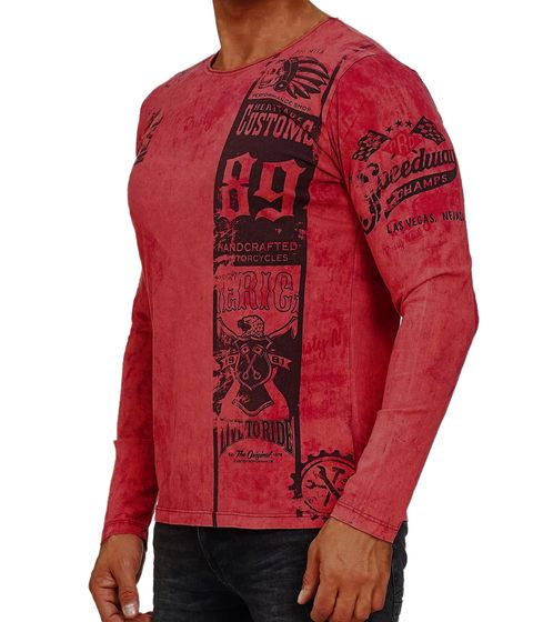 Men's Tie-Dye Cotton Long-Sleeve Shirt, Summer Pullover, Casual Shirt, R-10146 Model 1 Red