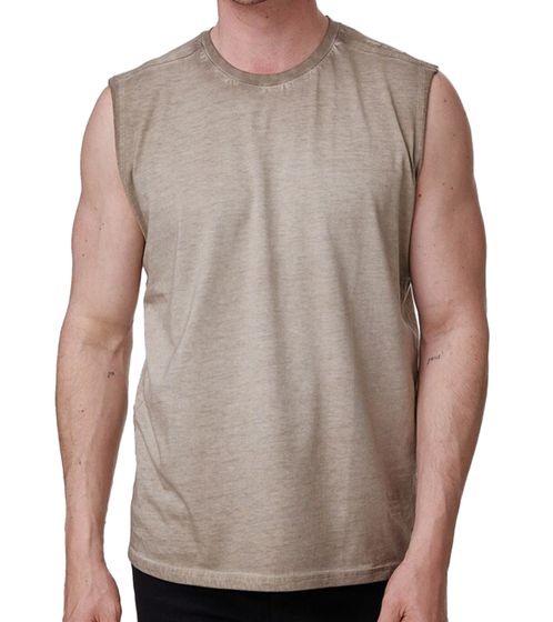 Men's Tank Top, Short-Sleeved Shirt, Simple Summer Top, Cotton Shirt, R-15286, Light Khaki