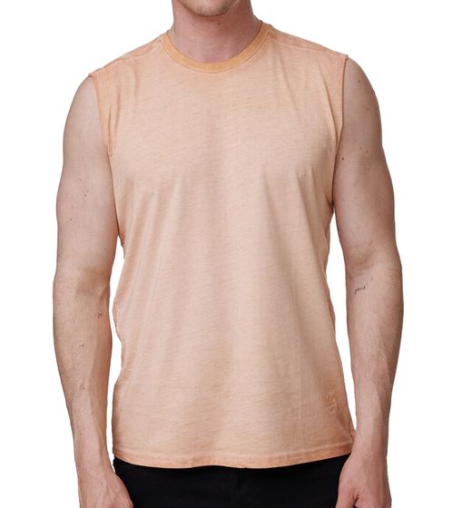 Men's Tank Top, Short-Sleeved Shirt, Simple Summer Top, Cotton Shirt R-15286, Light Orange