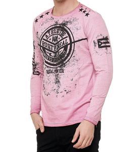 Chemise homme à manches longues style vintage, col rond, chemise en coton R-10151 rose Chemise homme à manches longues style vintage, col rond, chemise en coton R-10151 rose