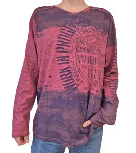 Camicia a maniche lunghe da uomo in stile vintage Work in Progress camicia a maniche lunghe girocollo in cotone R-10109 Bordeaux