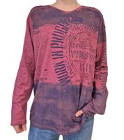 Camicia a maniche lunghe da uomo in stile vintage Work in Progress camicia a maniche lunghe girocollo in cotone R-10109 Bordeaux