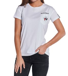COURSE Mickey Mouse Damen T-Shirt mit Brusttasche Baumwoll-Shirt Rundhals 900939 Weiß