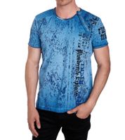 T-shirt da uomo con stampa "Plunderer & Exploiter", in cotone, girocollo, R-15191, blu petrolio