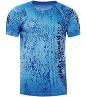 T-shirt da uomo con stampa "Plunderer & Exploiter", in cotone, girocollo, R-15191, blu petrolio
