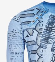 Camicia da uomo a maniche lunghe con stampa motivo urbano. Camicia a maniche lunghe con abbottonatura sullo scollo R-10141 Blu Camicia da uomo a maniche lunghe con stampa motivo urbano. Camicia a maniche lunghe con abbottonatura sullo scollo R-10141 Blu
