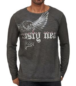 Chemise à manches longues pour homme avec imprimé aigle, pull de loisirs à manches longues en coton d'été R-10143 gris Chemise à manches longues pour homme avec imprimé aigle, pull de loisirs à manches longues en coton d'été R-10143 gris